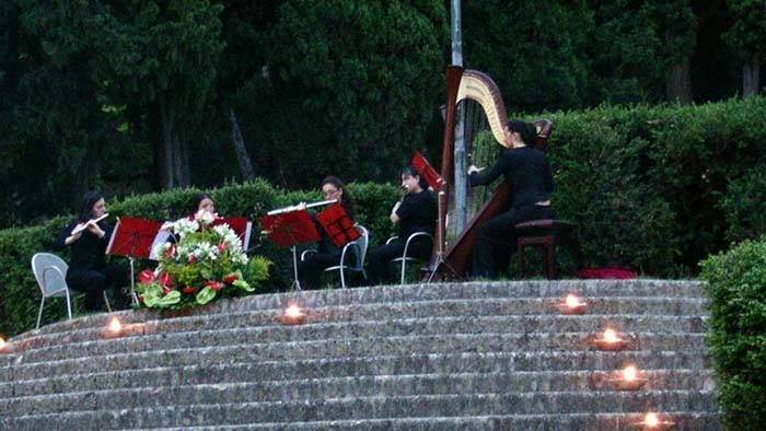 The Italian wedding harpist with her String Ensemble
