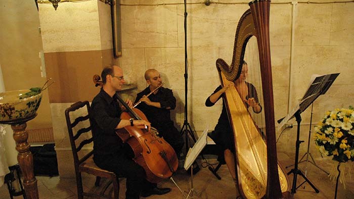 Italian wedding harpist Trio Harp, Flute and Cello